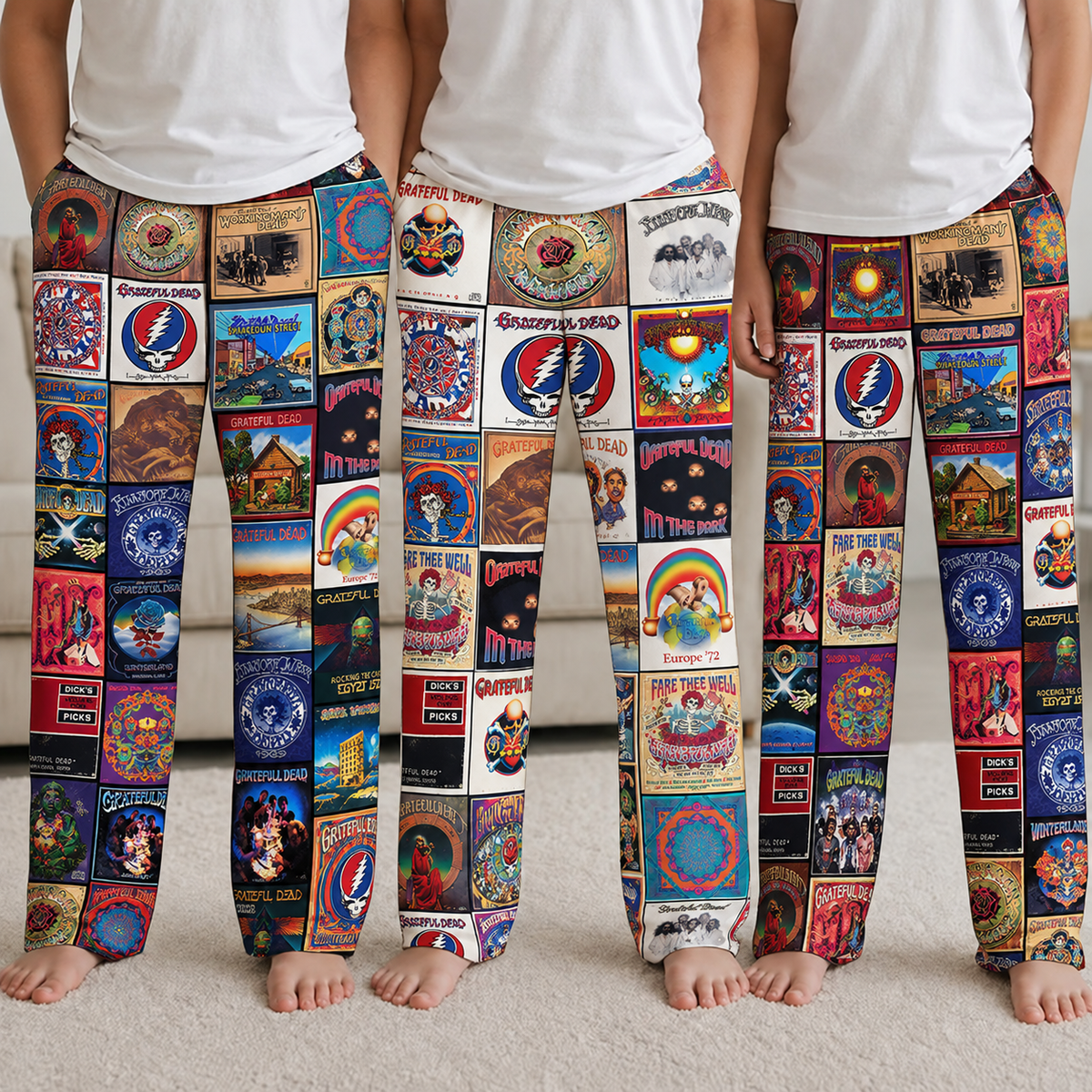 Grateful Dead Pajama Pants - Psychedelic Rock Album Cover Grid Collage Soft Sleep Lounge Pants with Pockets for Men & Women Music Gift