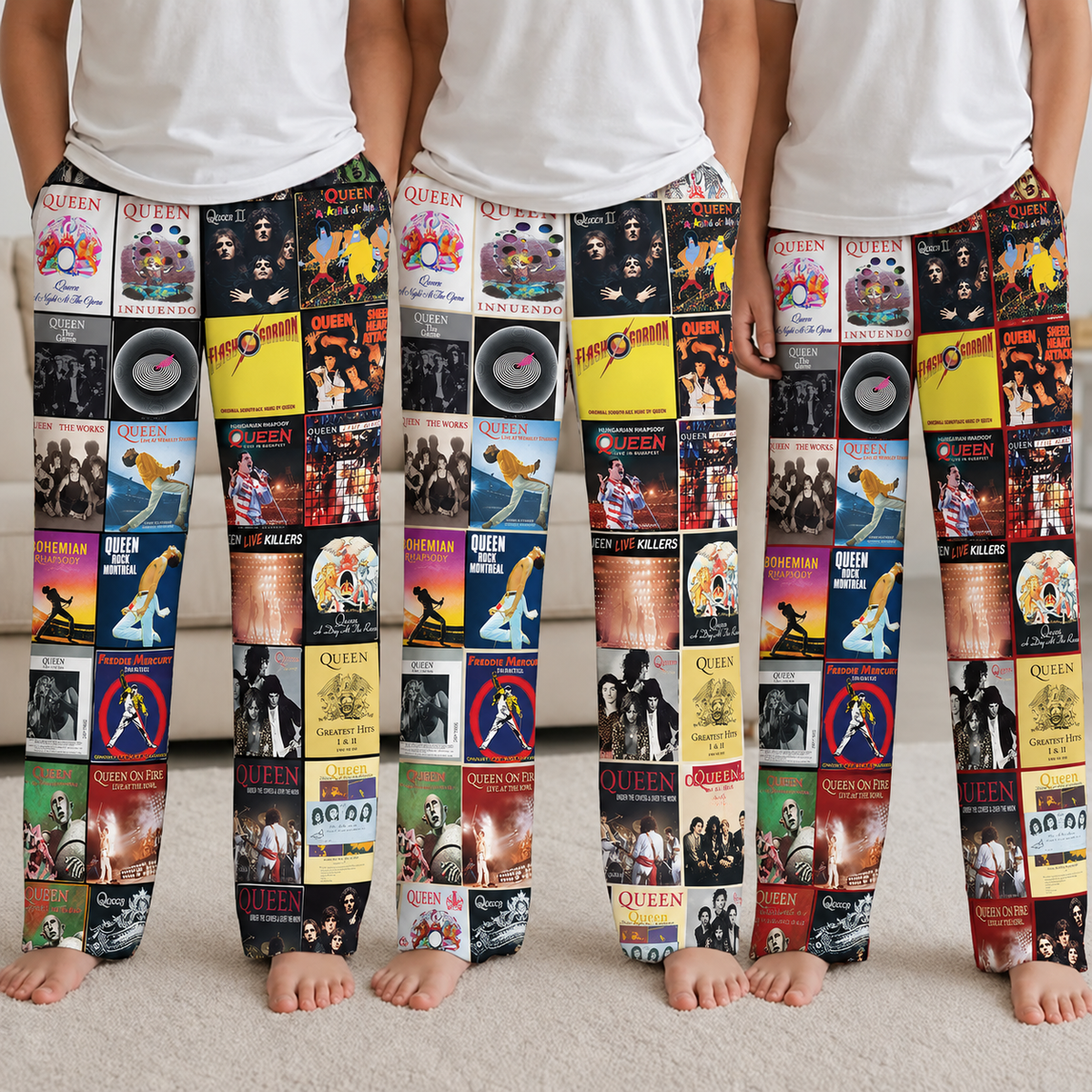 Queen Pajama Pants - Classic Rock & Glam Rock Album Cover Grid Collage Soft Sleep Lounge Pants with Pockets for Men & Women Music Gift