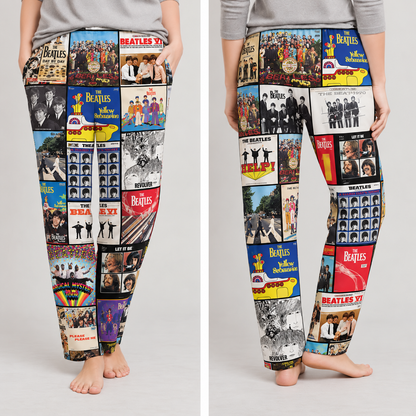 The Beatles Pajama Pants - Classic Rock Album Cover Grid Collage Soft Sleep Lounge Pants with Pockets for Men & Women Music Gift