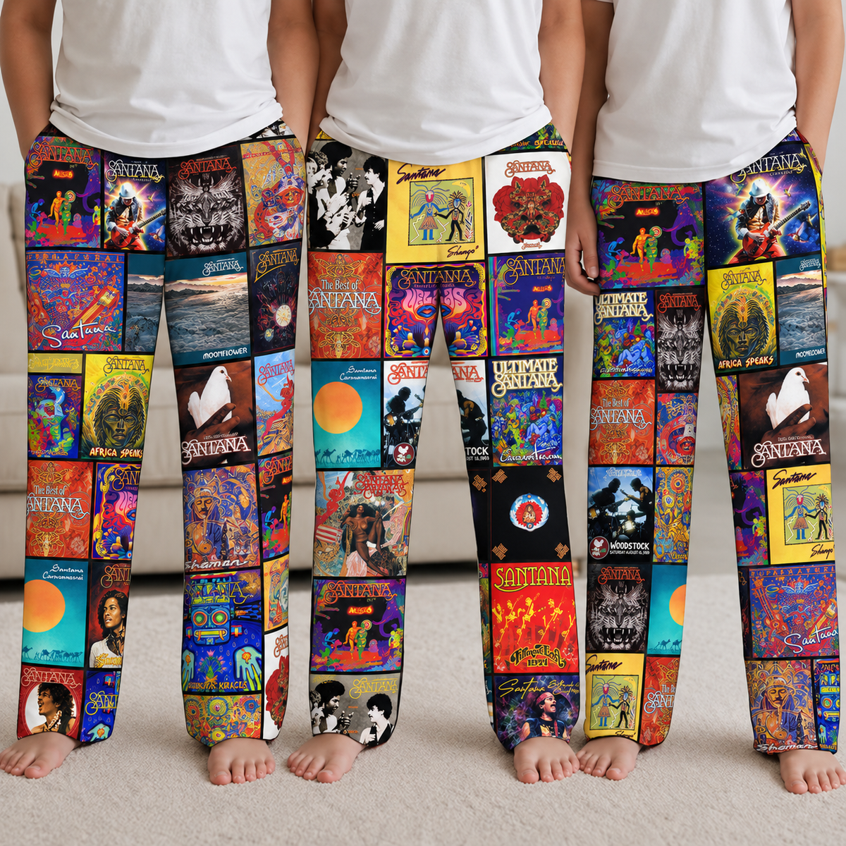 Santana Pajama Pants - Retro Carlos Santana Discography Artwork Collage Printed Sleepwear Pants - Perfect Holiday Gift for Classic Rock Fans