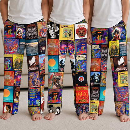 Santana Pajama Pants - Retro Carlos Santana Discography Artwork Collage Printed Sleepwear Pants - Perfect Holiday Gift for Classic Rock Fans