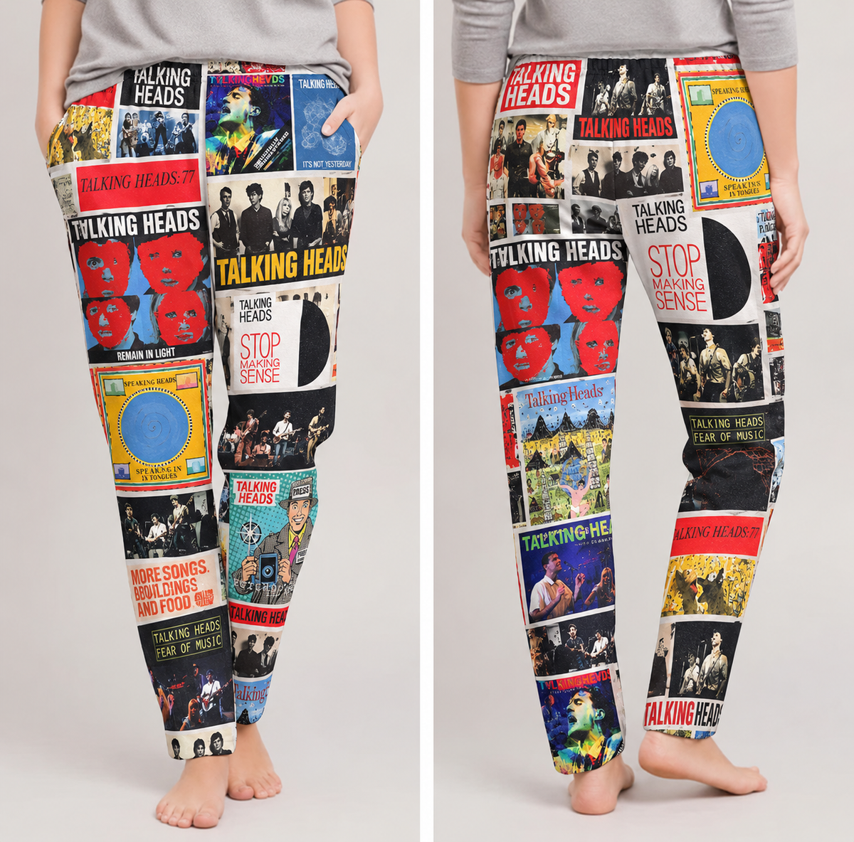 Talking Heads Pajama Pants - Retro David Byrne Discography Artwork Collage Printed Sleepwear Pants - Perfect Holiday Gift for Rock Fans