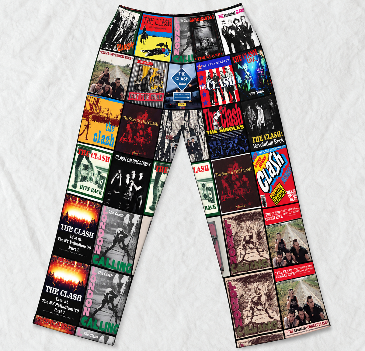 The Clash Pajama Pants - Punk Rock & Post-Punk Album Cover Grid Collage Soft Sleep Lounge Pants with Pockets for Men & Women Music Gift