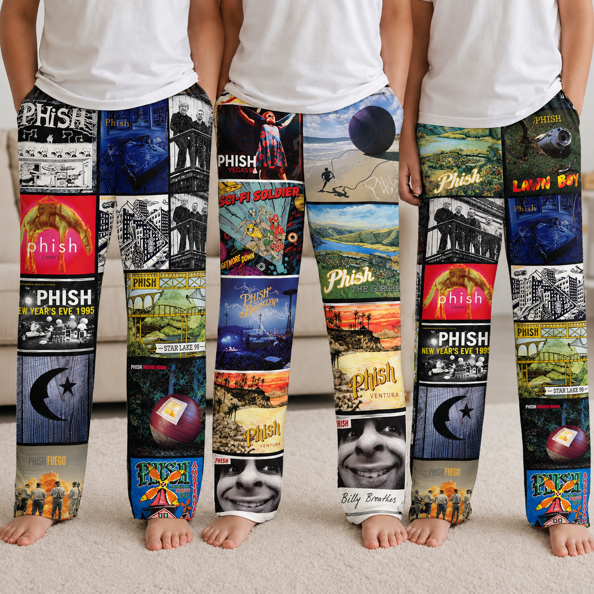 Phish Pajama Pants - Jam Band & Progressive Rock Album Cover Grid Collage Soft Sleep Lounge Pants with Pockets for Men & Women Music Gift