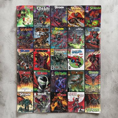 Spawn Comic Album Collage Sherpa Blanket – Todd McFarlane Dark Superhero Throw Blanket for Music Fan