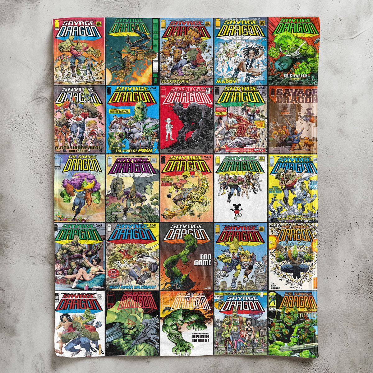 Savage Dragon Comic Album Collage Sherpa Blanket – Erik Larsen Superhero Throw Blanket for Cozy Home Decor