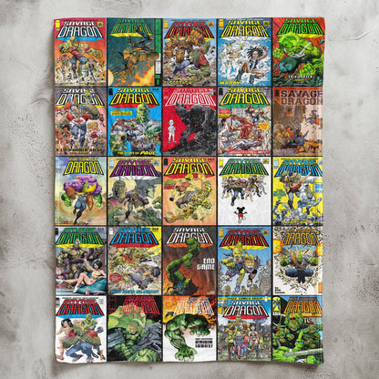 Savage Dragon Comic Album Collage Sherpa Blanket – Erik Larsen Superhero Throw Blanket for Cozy Home Decor