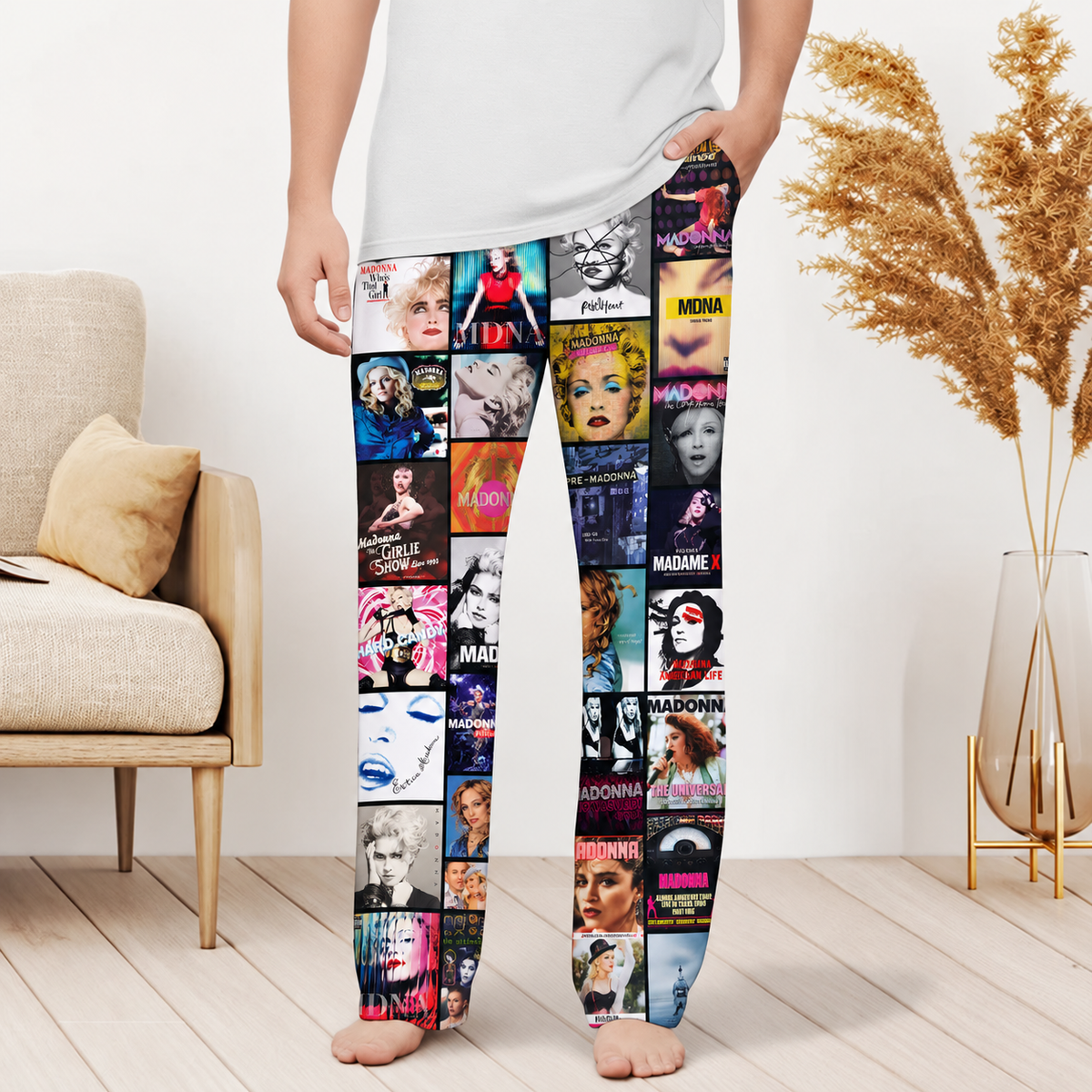 Madonna Pajama Pants - Pop Icon Album Cover Grid Collage Soft Sleep Lounge Pants with Pockets for Men & Women Music Gift