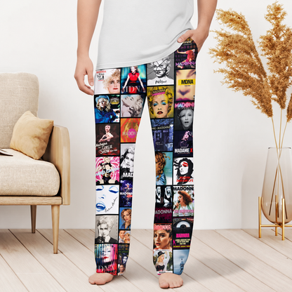 Madonna Pajama Pants - Pop Icon Album Cover Grid Collage Soft Sleep Lounge Pants with Pockets for Men & Women Music Gift