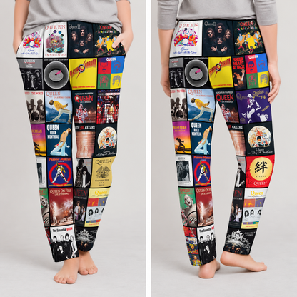 Queen Pajama Pants - Classic Rock & Glam Rock Album Cover Grid Collage Soft Sleep Lounge Pants with Pockets for Men & Women Music Gift