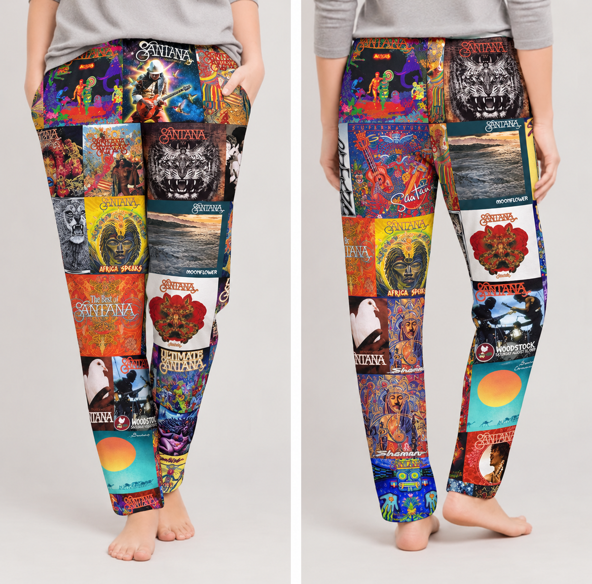 Santana Pajama Pants - Retro Carlos Santana Discography Artwork Collage Printed Sleepwear Pants - Perfect Holiday Gift for Classic Rock Fans