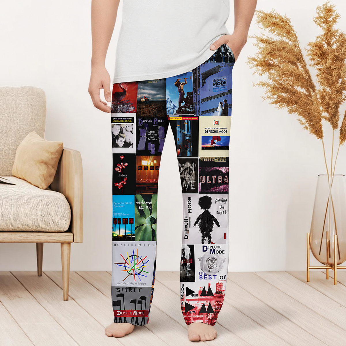 Depeche Mode Pajama Pants - Retro Dave Gahan & Martin Gore Discography Artwork Collage Printed Sleepwear Pants - Perfect Holiday Gift for Synth-Pop Fans