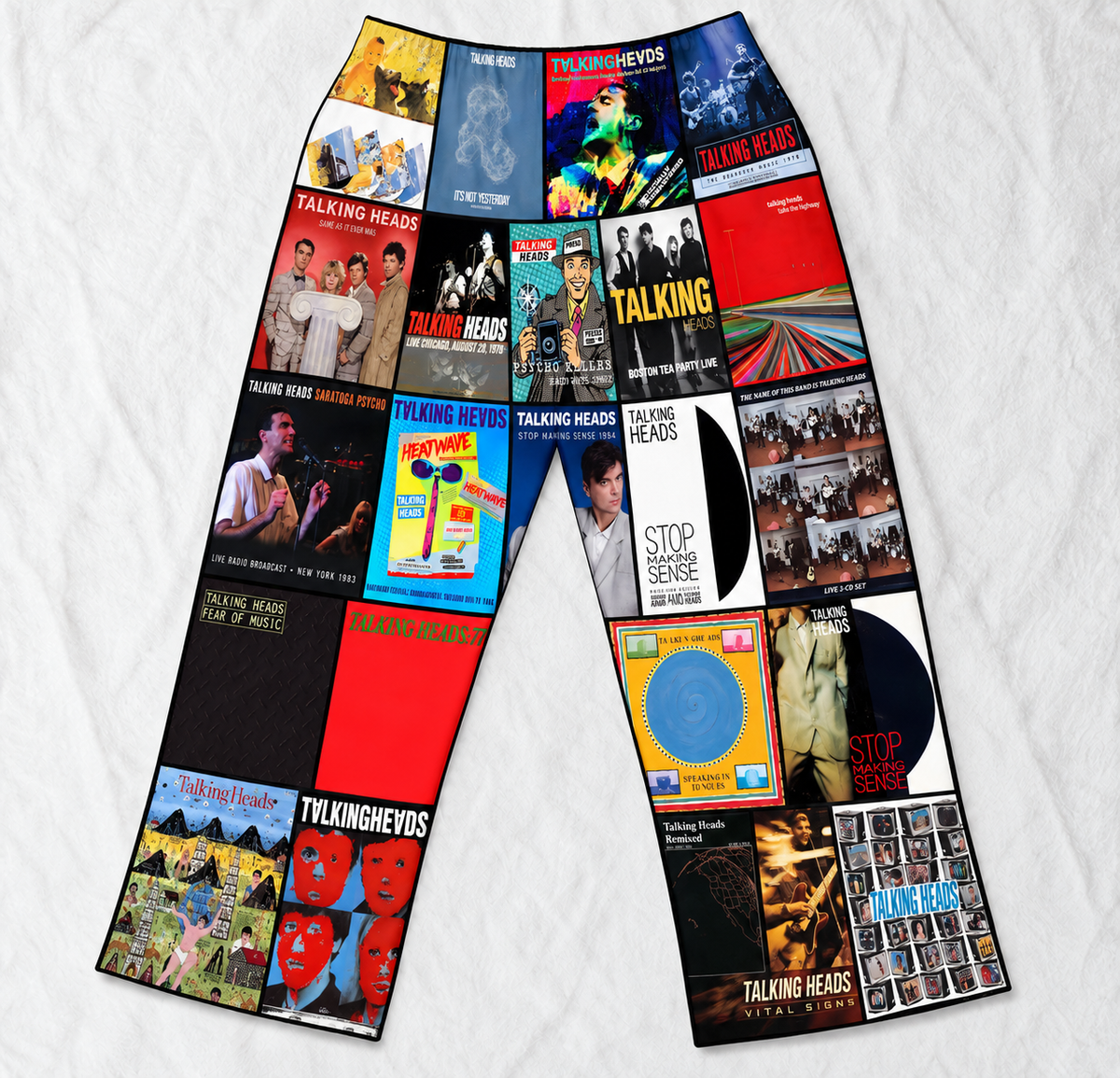 Talking Heads Pajama Pants - Retro David Byrne Discography Artwork Collage Printed Sleepwear Pants - Perfect Holiday Gift for Rock Fans
