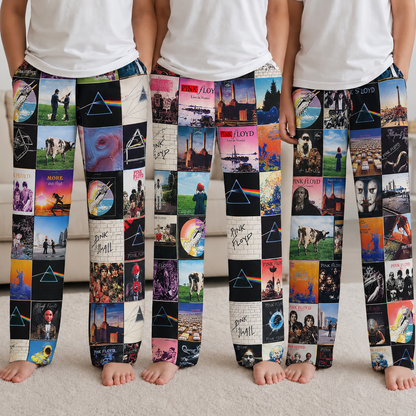 Pink Floyd Pajama Pants - Progressive Rock Album Cover Grid Collage Soft Sleep Lounge Pants with Pockets for Men & Women Music Gift