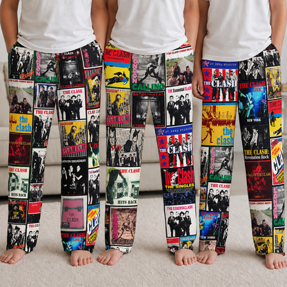 The Clash Pajama Pants - Punk Rock & Post-Punk Album Cover Grid Collage Soft Sleep Lounge Pants with Pockets for Men & Women Music Gift