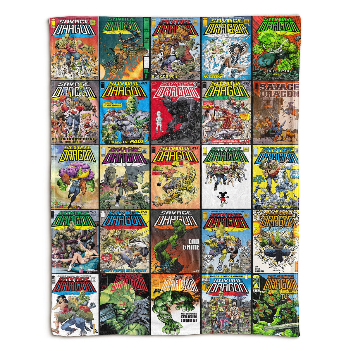 Savage Dragon Comic Album Collage Sherpa Blanket – Erik Larsen Superhero Throw Blanket for Cozy Home Decor