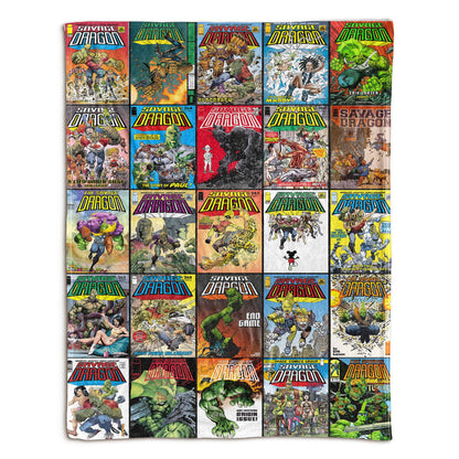 Savage Dragon Comic Album Collage Sherpa Blanket – Erik Larsen Superhero Throw Blanket for Cozy Home Decor