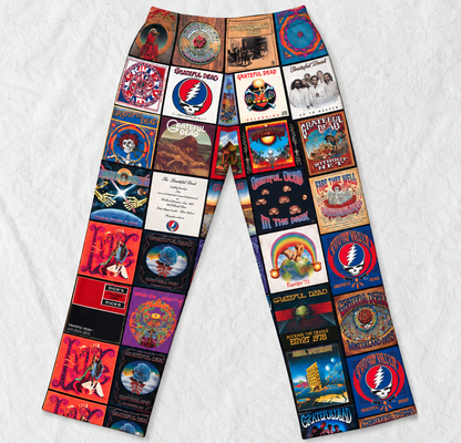 Grateful Dead Pajama Pants - Psychedelic Rock Album Cover Grid Collage Soft Sleep Lounge Pants with Pockets for Men & Women Music Gift
