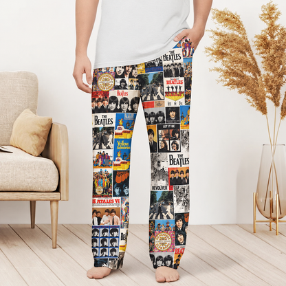 The Beatles Pajama Pants - Classic Rock Album Cover Grid Collage Soft Sleep Lounge Pants with Pockets for Men & Women Music Gift