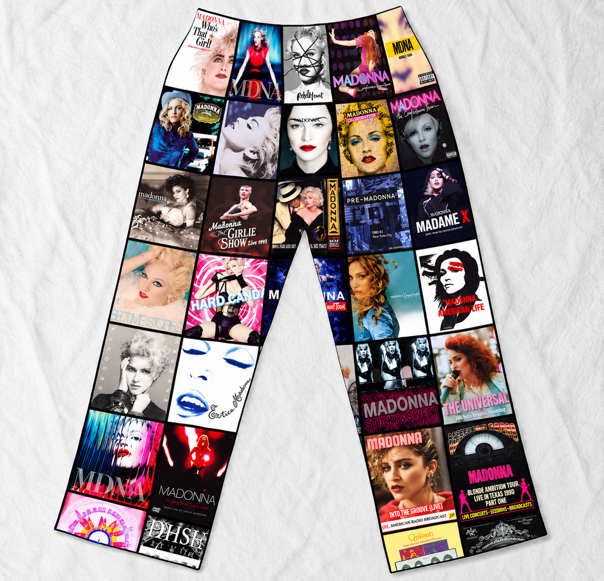 Madonna Pajama Pants - Pop Icon Album Cover Grid Collage Soft Sleep Lounge Pants with Pockets for Men & Women Music Gift