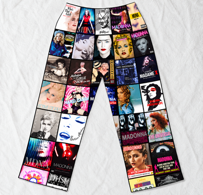 Madonna Pajama Pants - Pop Icon Album Cover Grid Collage Soft Sleep Lounge Pants with Pockets for Men & Women Music Gift