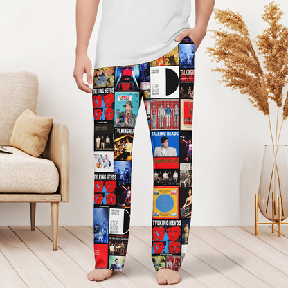 Talking Heads Pajama Pants - Retro David Byrne Discography Artwork Collage Printed Sleepwear Pants - Perfect Holiday Gift for Rock Fans