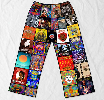 Santana Pajama Pants - Retro Carlos Santana Discography Artwork Collage Printed Sleepwear Pants - Perfect Holiday Gift for Classic Rock Fans