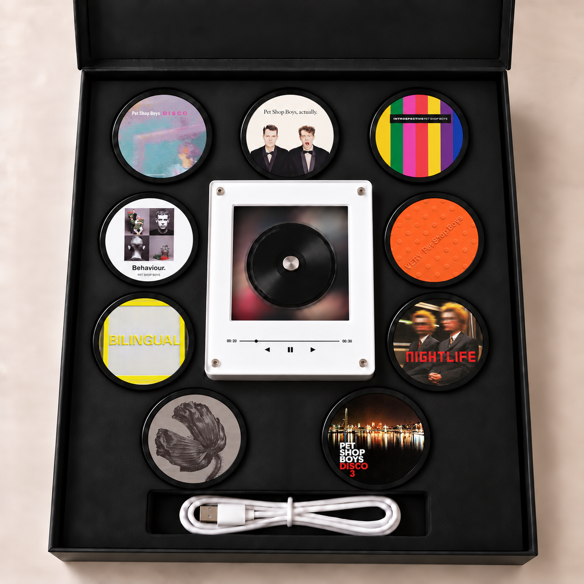 Pet Shop Boys MagTune Mini CD Player Light - Premium Synthpop Music Merchandise, Very Album Art LED Night Light Tabletop Lamp Decor Fan Gift