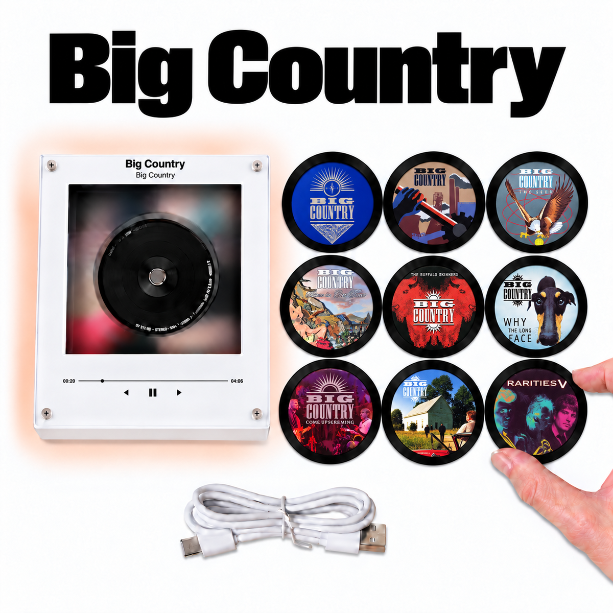 Big Country MagTune Mini CD Player Light - Premium Rock Music Merchandise, The Crossing Album Art LED Night Light Tabletop Decor Fan Gift