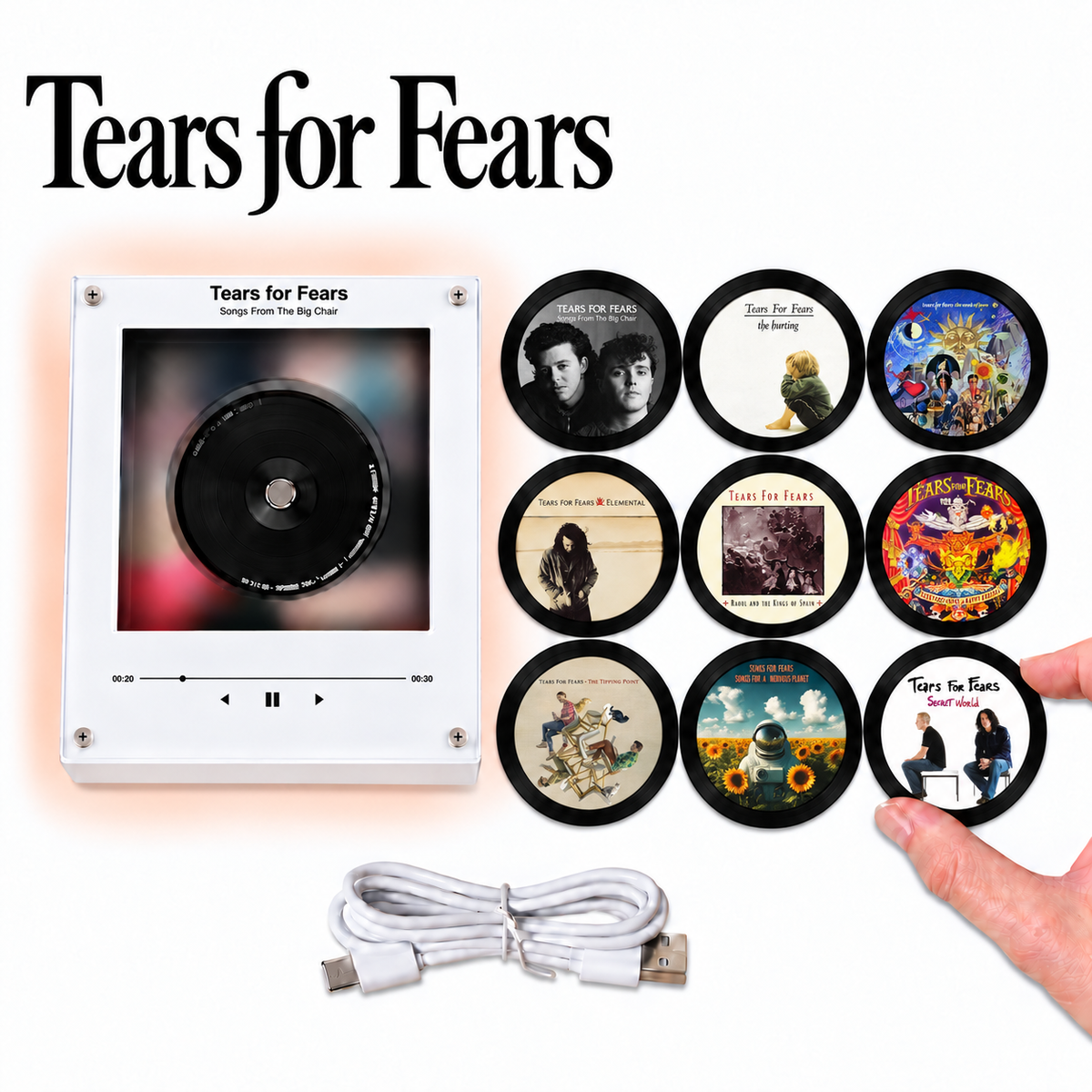 Tears for Fears MagTune Mini CD Player Light - Premium New Wave Merchandise, Songs From The Big Chair Album Art LED Night Light Tabletop Decor Gift