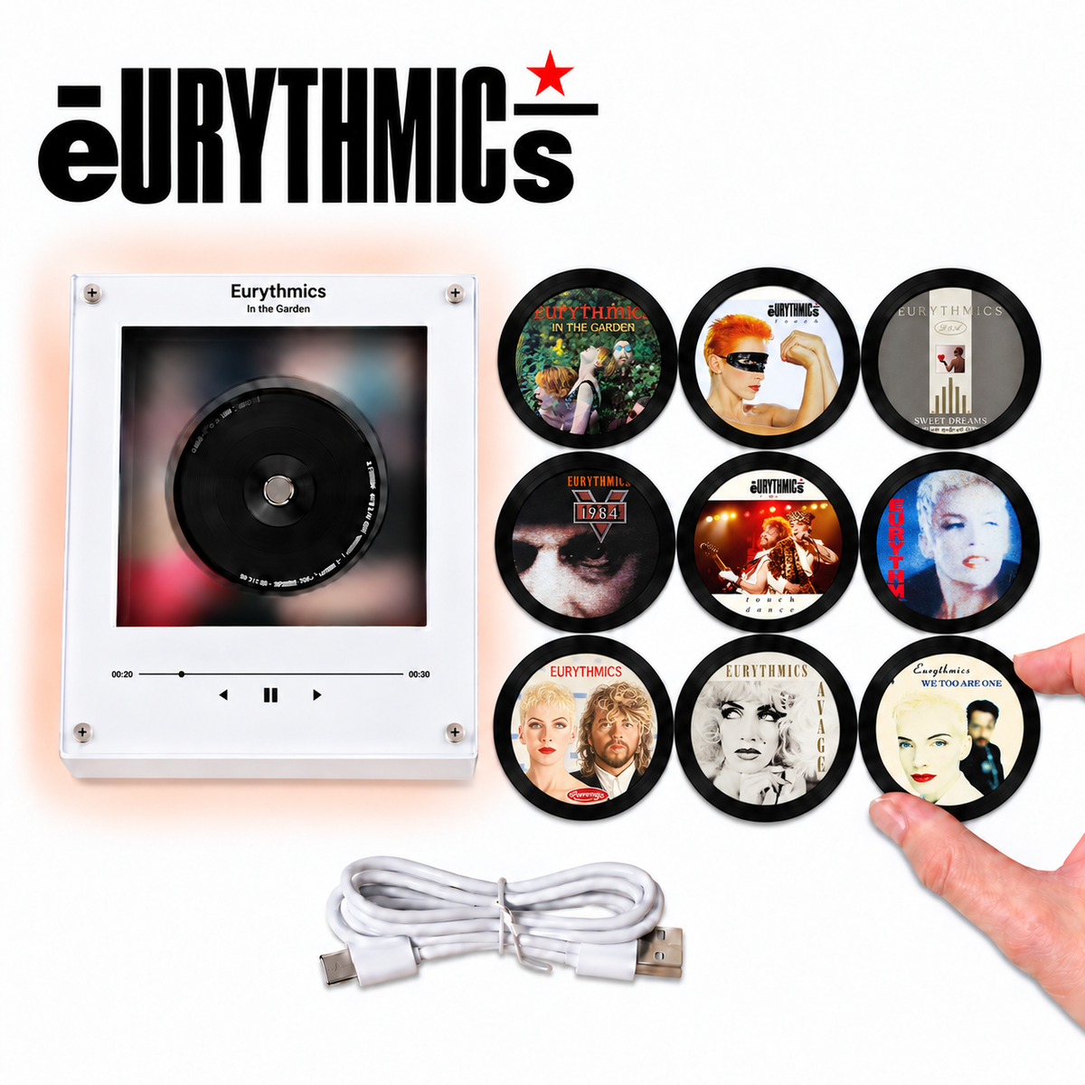 Eurythmics MagTune Mini CD Player Light - Premium Synthpop Music Merchandise, Sweet Dreams Album Art LED Night Light Tabletop Lamp Decor Fan Gift