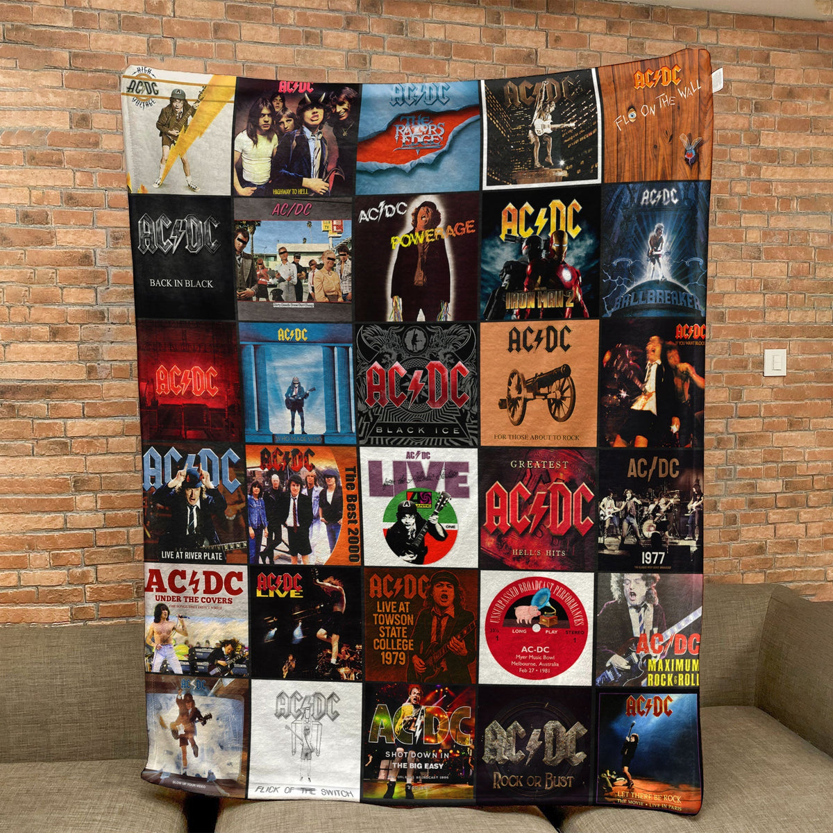 AC/DC Album Covers Collage Sherpa Blanket – Classic Gift for Legendary Rock Fans