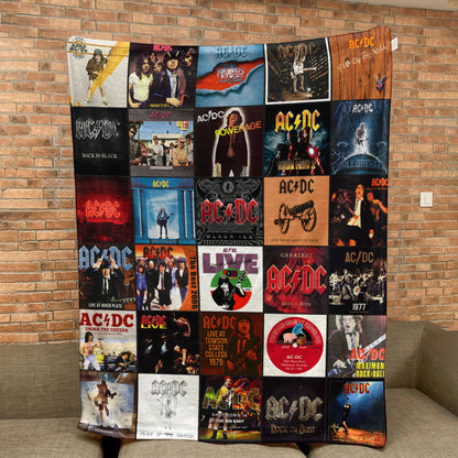 AC/DC Album Covers Collage Sherpa Blanket – Classic Gift for Legendary Rock Fans