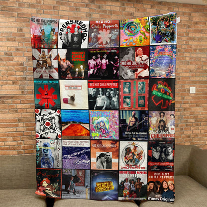 Red Hot Chili Peppers Album Covers Collage Sherpa Blanket – 90s Funk Rock Music Lover Gift