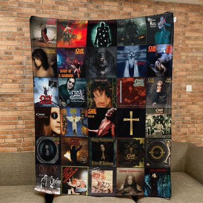Ozzy Osbourne Album Covers Collage Sherpa Blanket – Heavy Metal Legend Throw Blanket