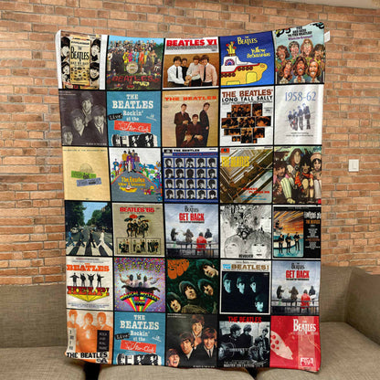 The Beatles Album Covers Collage Sherpa Blanket – 60s British Invasion Rock Legend Throw Blanket Fan Gift