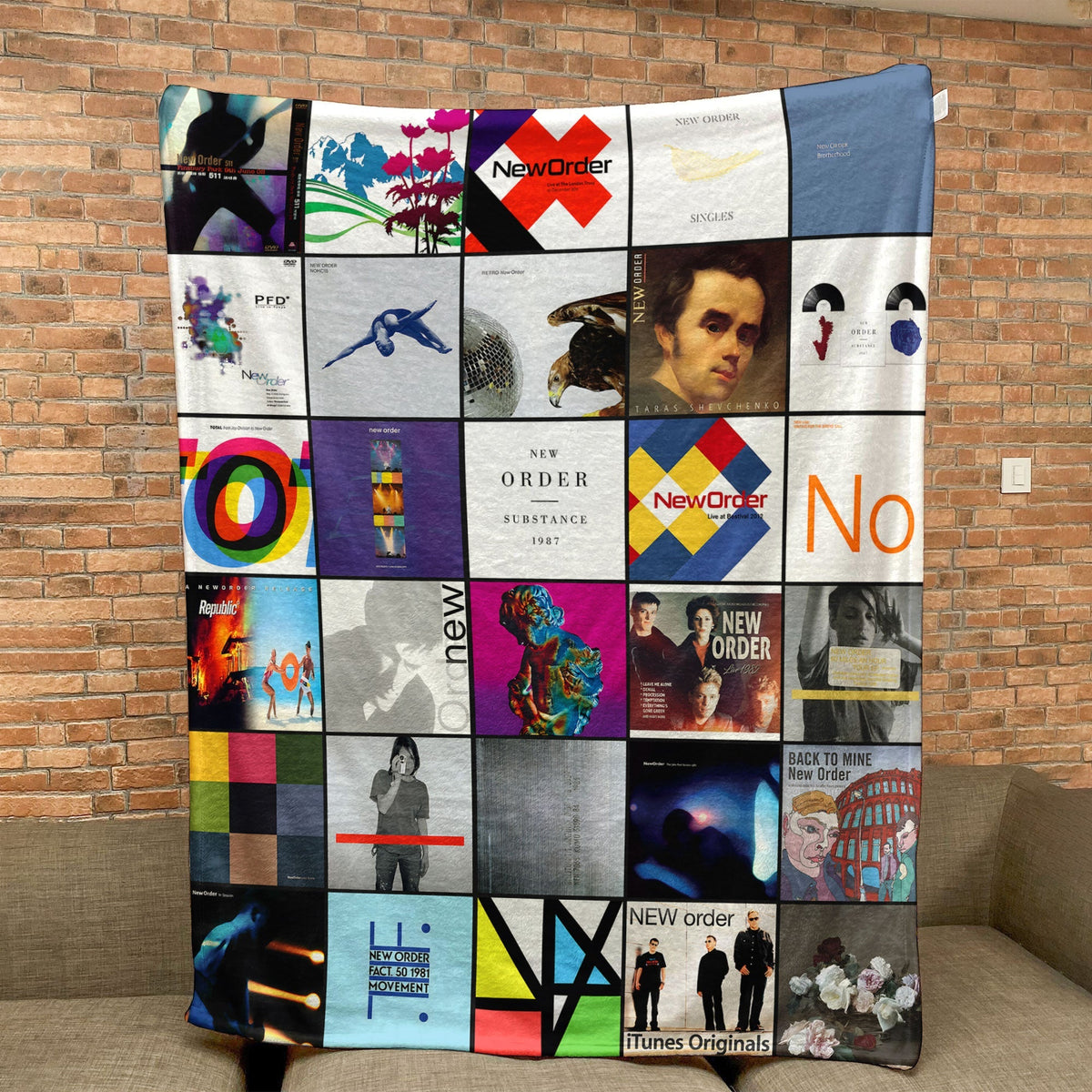 New Order Album Covers Collage Sherpa Blanket – Post-Punk Home Decor & Indie Electronic Fan Gift