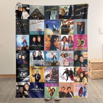 Modern Talking Album Covers Collage Sherpa Blanket – 80s Euro Disco & Synth-Pop Legend Throw Blanket