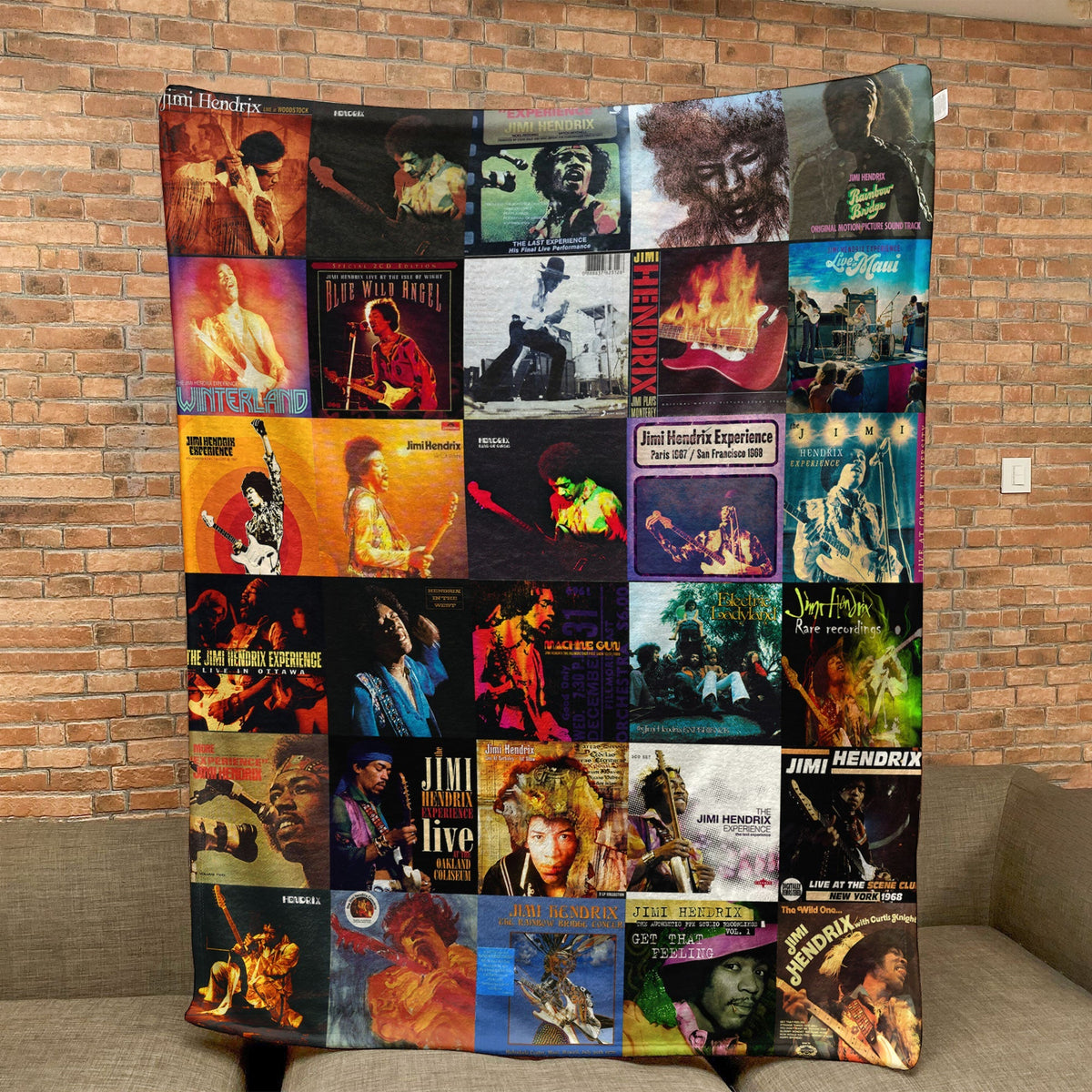 Jimi Hendrix Album Covers Collage Sherpa Blanket - Retro Rock Home Decor & Music Lover Gift