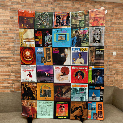 Stevie Wonder Album Covers Collage Sherpa Blanket – Classic Motown Soul R&B Music Legend Throw Blanket