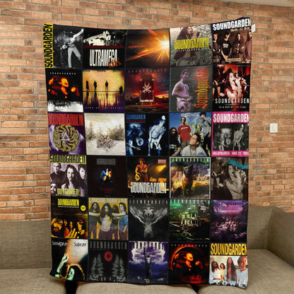 Soundgarden Album Covers Collage Sherpa Blanket – Retro 90s Grunge Music Lover Gift