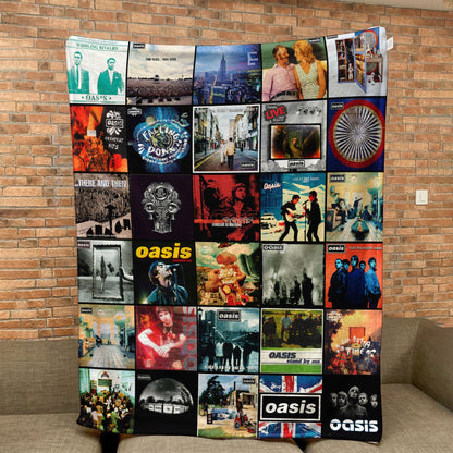 Oasis Album Covers Collage Sherpa Blanket – 90s Britpop & British Rock Music Lover Gift