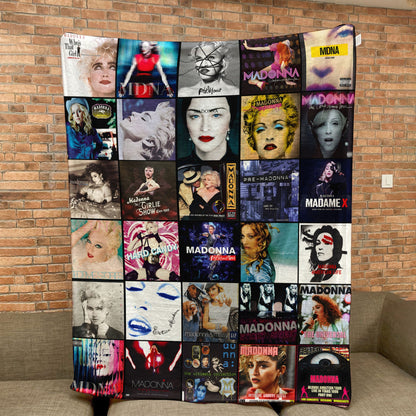 Madonna Album Covers Collage Sherpa Blanket – Vintage Pop Music Legend Throw Blanket