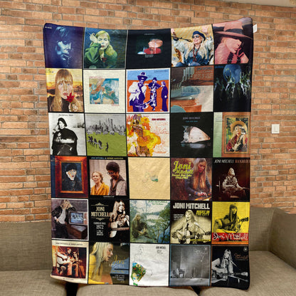 Joni Mitchell Album Covers Collage Sherpa Blanket – Classic Gift for True Fans