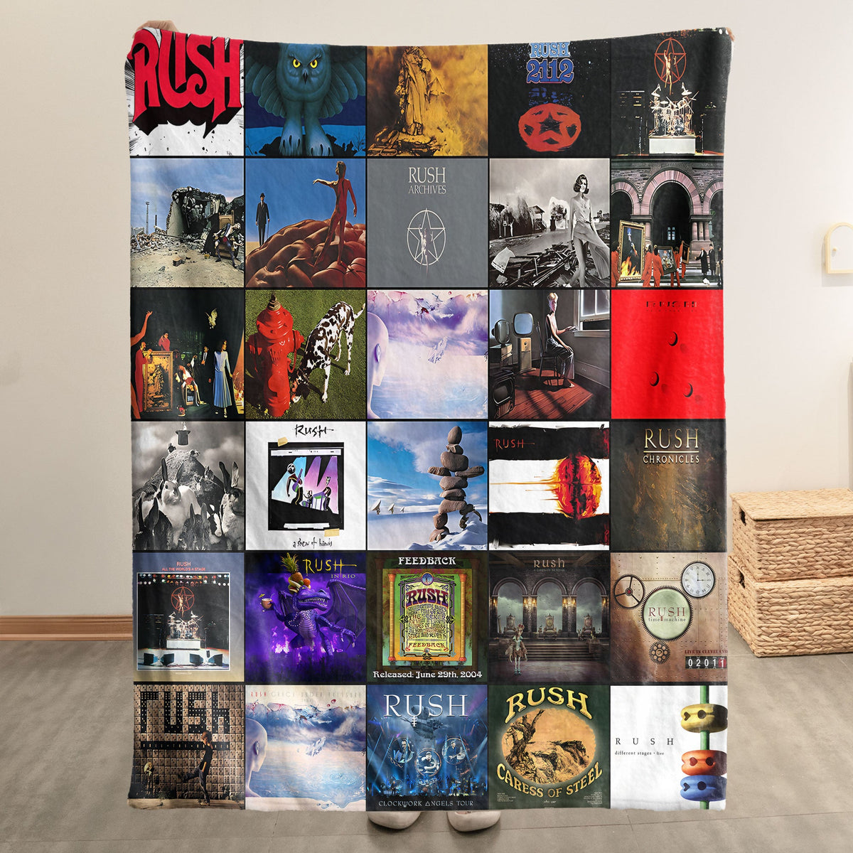 Rush Album Collage Sherpa Blanket – A Progressive Rock Tribute in Ultimate Comfort
