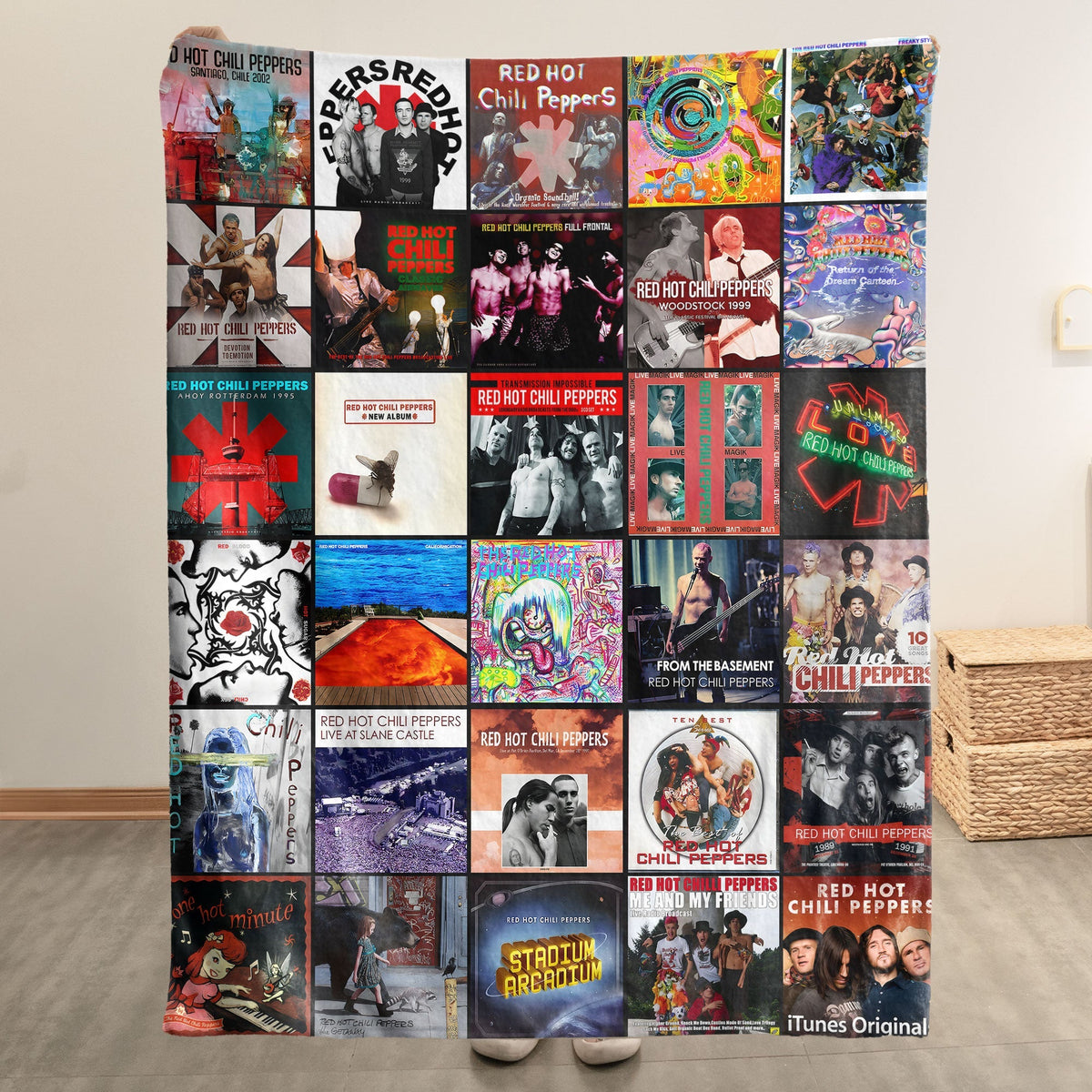 Red Hot Chili Peppers Album Covers Collage Sherpa Blanket – 90s Funk Rock Music Lover Gift