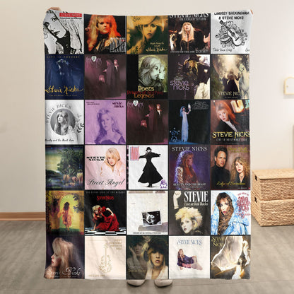 Stevie Nicks Album Covers Collage Sherpa Blanket – Classic Rock Legend & Boho Chic Throw Blanket