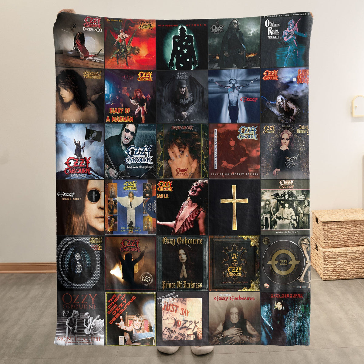 Ozzy Osbourne Album Covers Collage Sherpa Blanket – Heavy Metal Legend Throw Blanket