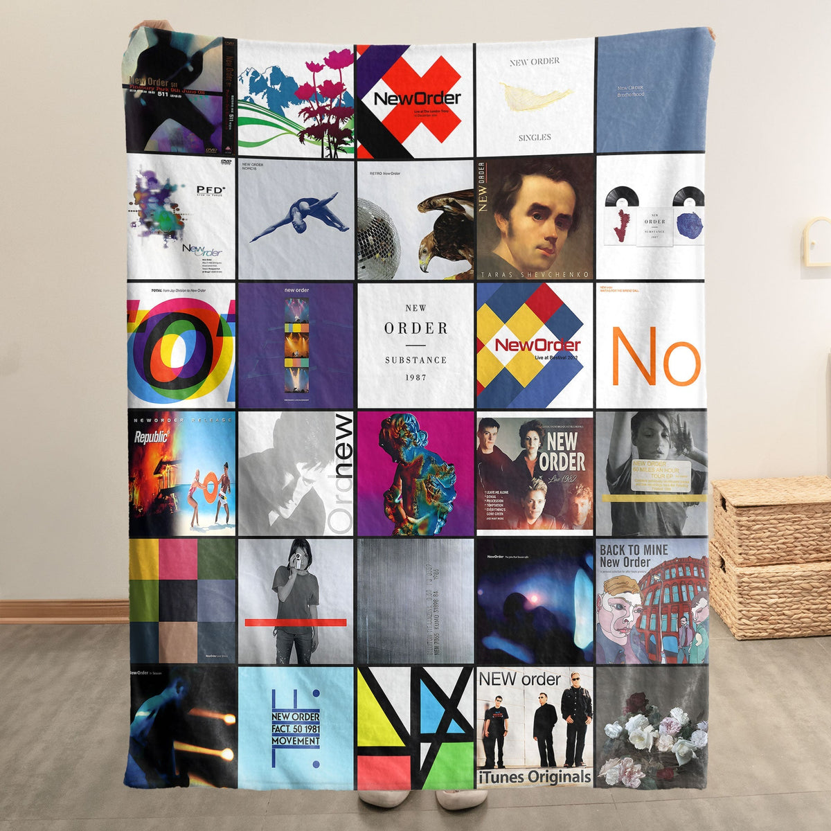 New Order Album Covers Collage Sherpa Blanket – Post-Punk Home Decor & Indie Electronic Fan Gift