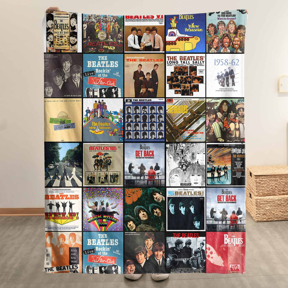 The Beatles Album Covers Collage Sherpa Blanket – 60s British Invasion Rock Legend Throw Blanket Fan Gift